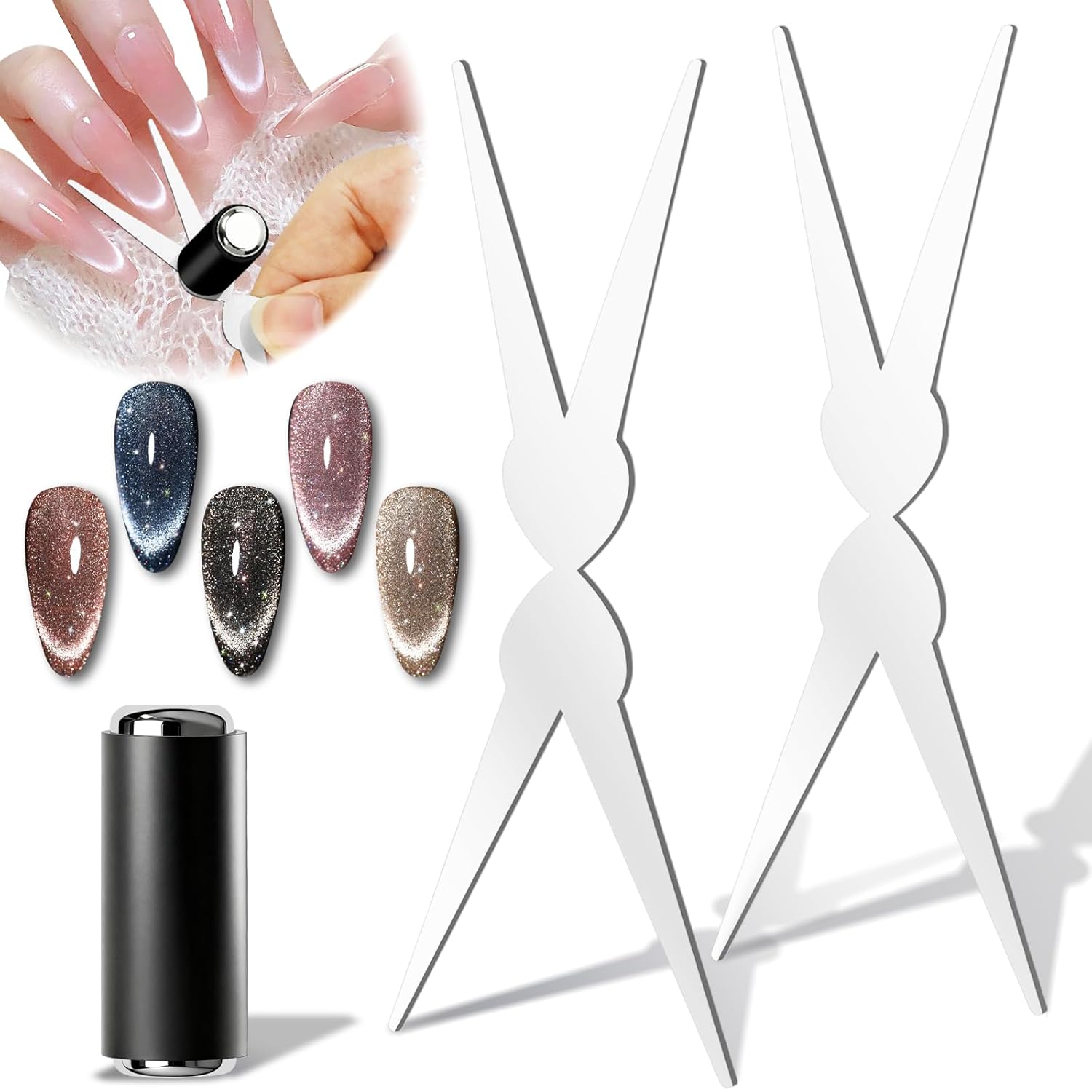 Nail Gel Polish Set - 3D両頭ネイルフレンチシェイプ強力キャットアイマグネットネイルアートジェルポリッシュ磁気効果マニキュアアクセサリーツールセット