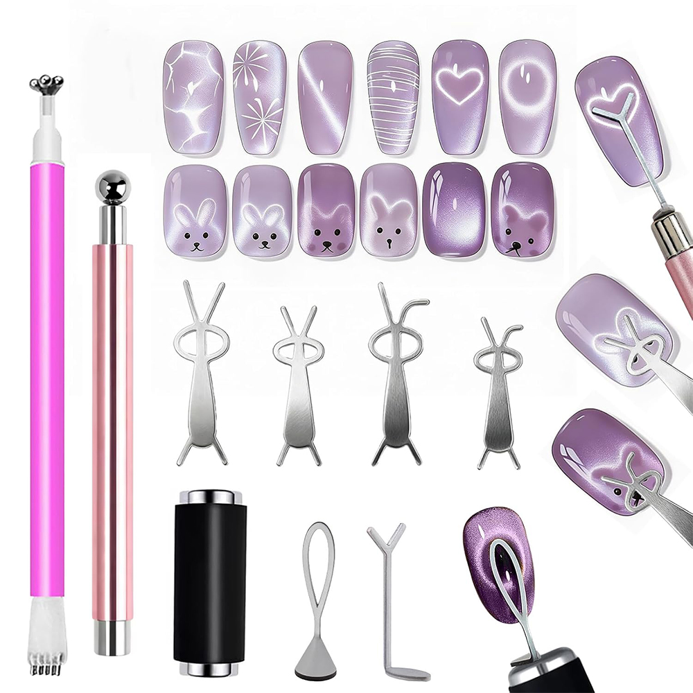 Nail Gel Polish Set - 10個入りキャッツアイネイルマグネットセット、ネイルアート用磁気スティックツール、ジェルポリッシュ効果用磁気ブロック、ネイルアートアクセサリーキット