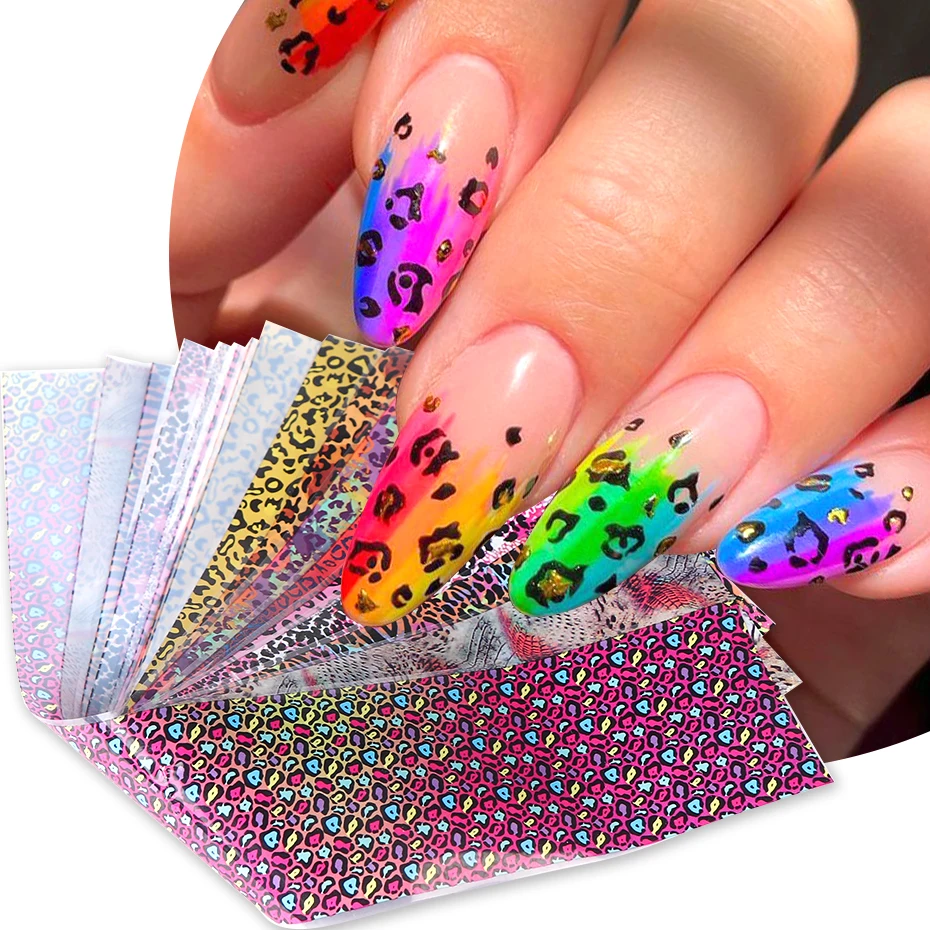 Nail Art Zebra - 10枚 カラフルなヒョウ柄ネイル転写ホイル タイガースキン シマウマ 野生動物 ストライプ