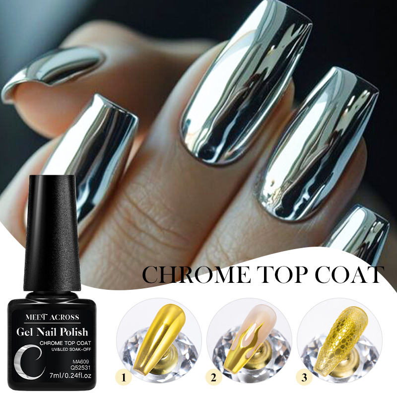 Nail Glitter Chrome - 7MLクロームトップコート ミラーメタルグリッターパウダー ソークオフジェル セミパーマネントネイルポリッシュ ネイルアートマニキュア用機能性ジェル
