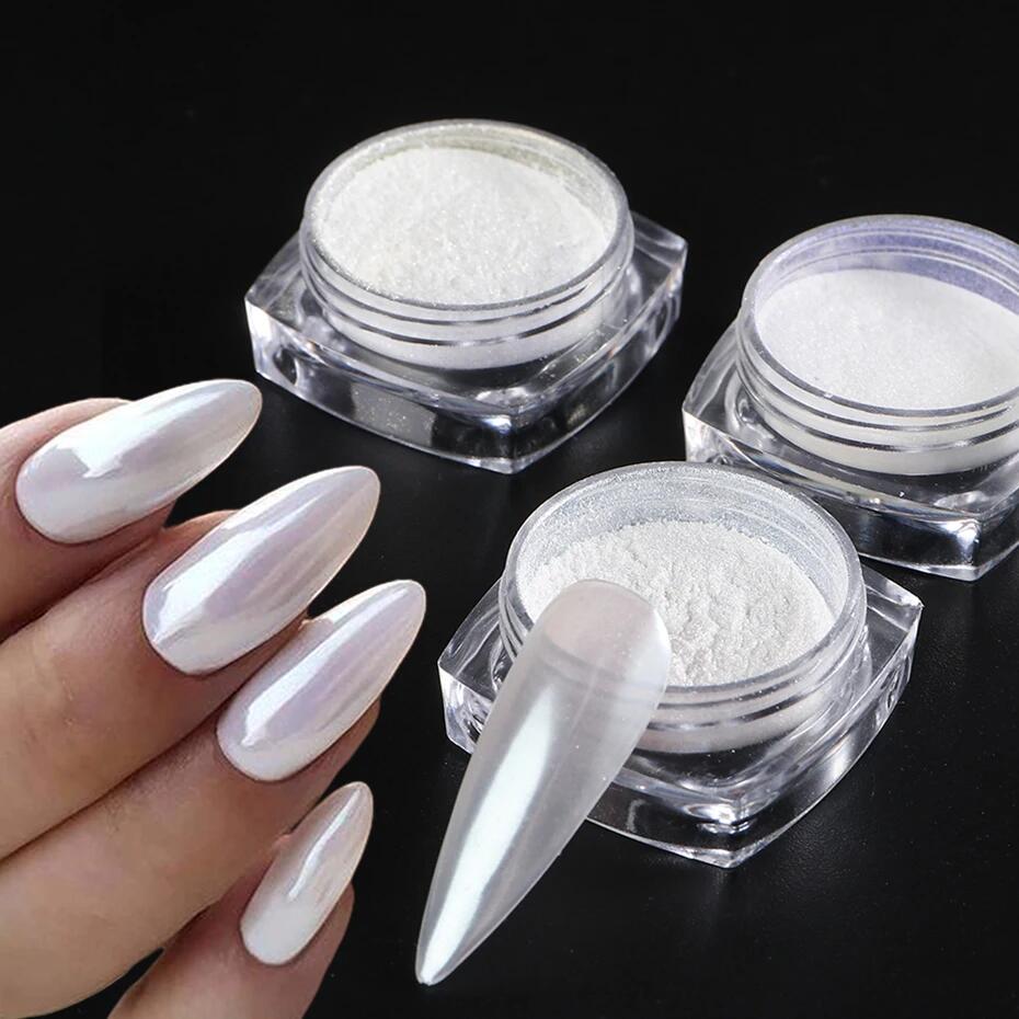 Nail Glitter Chrome - ムーンライトパールホワイトネイルグリッターダストクロームオーロラホワイトパウダーシェルミラー顔料ネイルアート用品装飾
