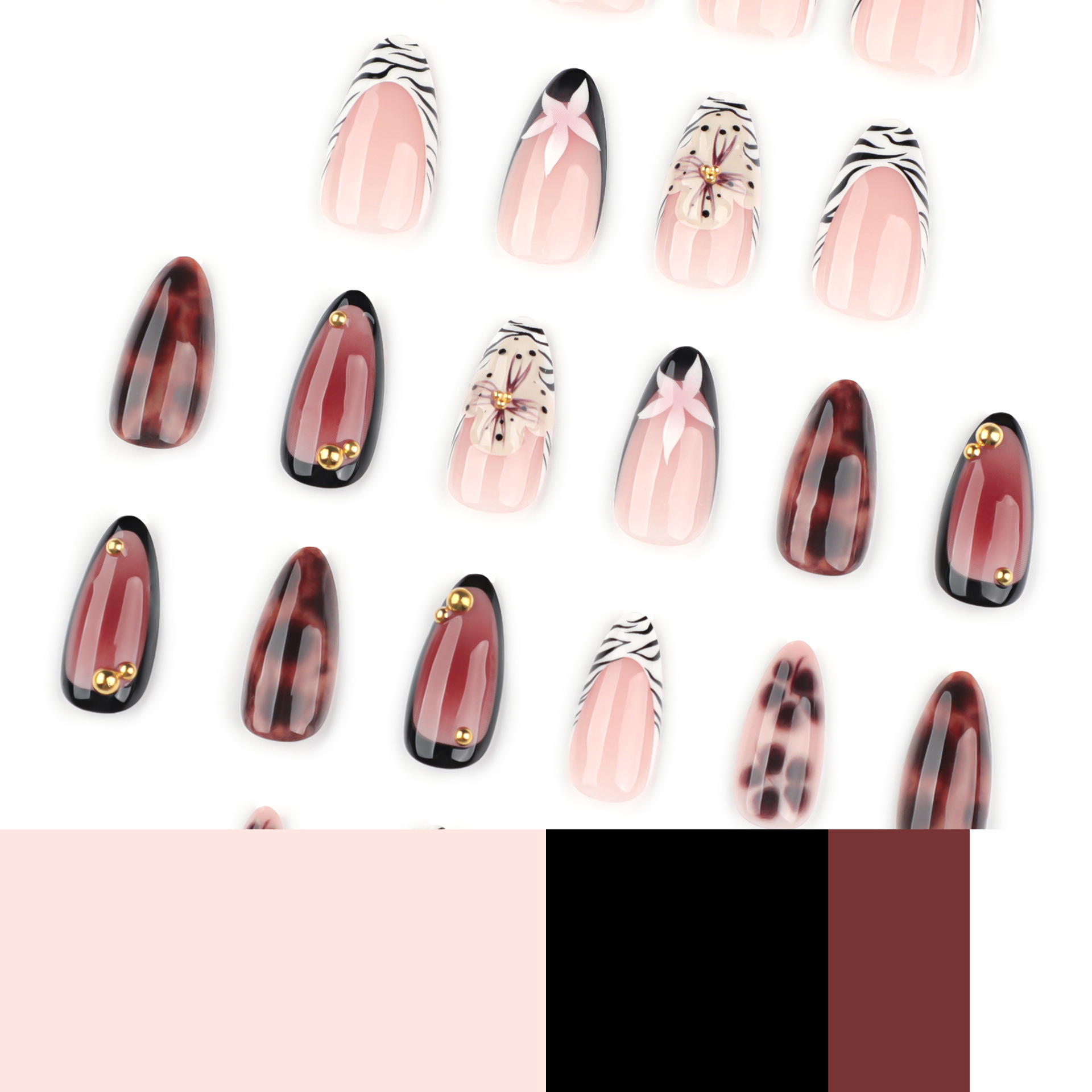 24 個フレンチゼブラプリントフェイクネイル 3D フローラ - Nail Art Zebra のレビューと価格