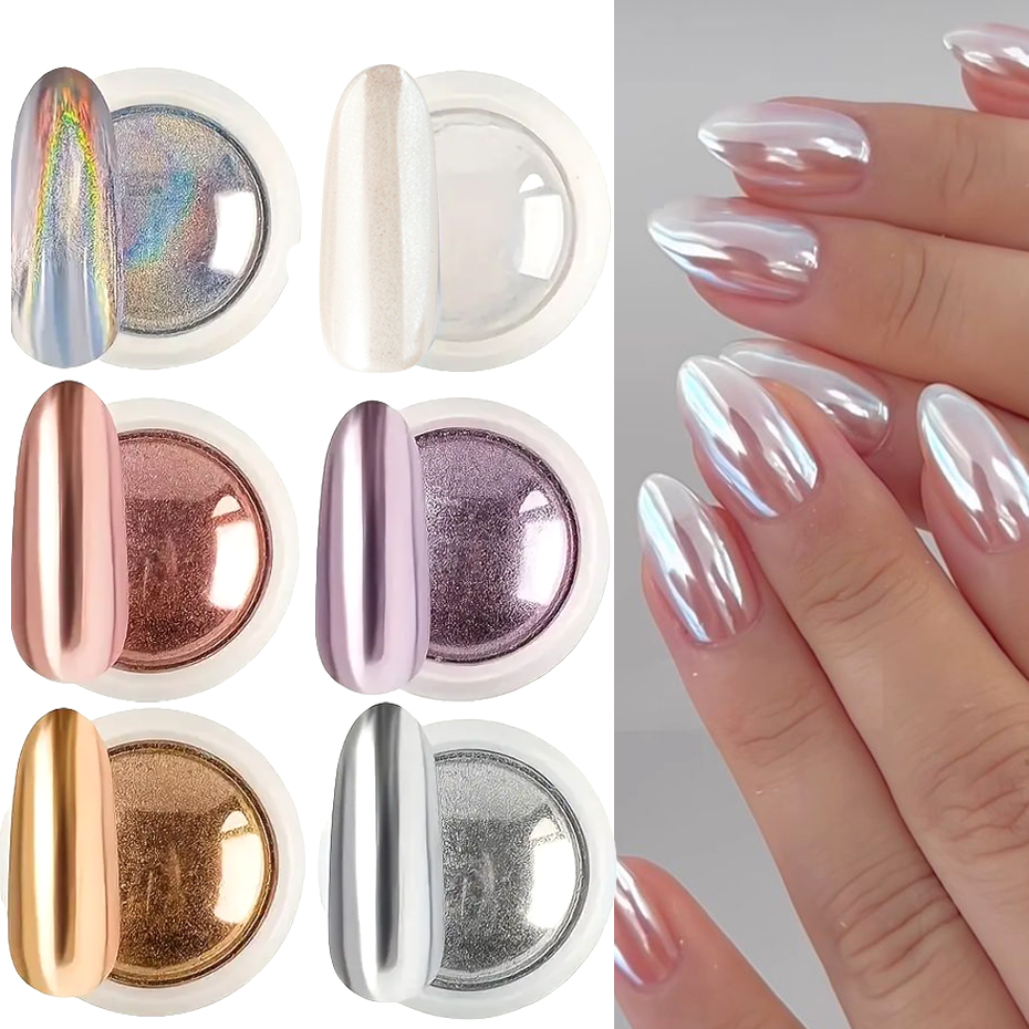 6個入り クロームミラーホワイトネイルパウダー顔料 ゴールド - Nail Glitter Chrome のレビューと価格