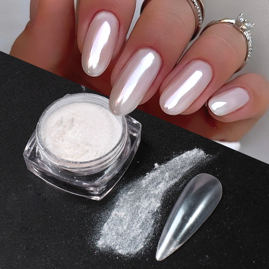 ホワイトパールミラー月光ネイルパウダークローム顔料爪にこする - Nail Glitter Chrome のレビューと価格