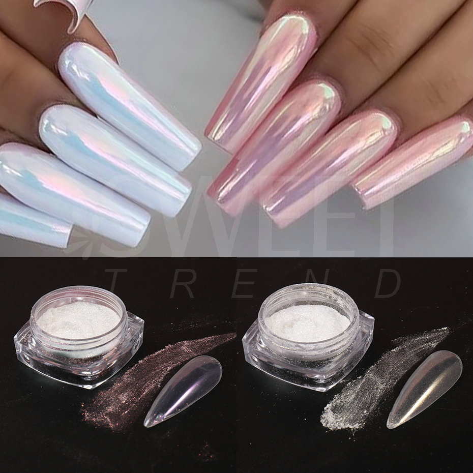 ホワイトパールミラー月光ネイルパウダークローム顔料爪にこする - Nail Glitter Chrome のレビューと価格