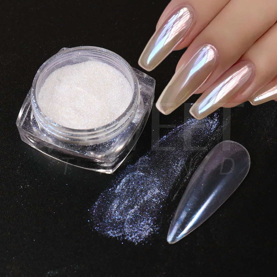 ホワイトパールミラー月光ネイルパウダークローム顔料爪にこする - Nail Glitter Chrome のレビューと価格