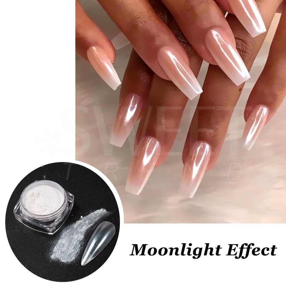 ホワイトパールミラー月光ネイルパウダークローム顔料爪にこする - Nail Glitter Chrome のレビューと価格
