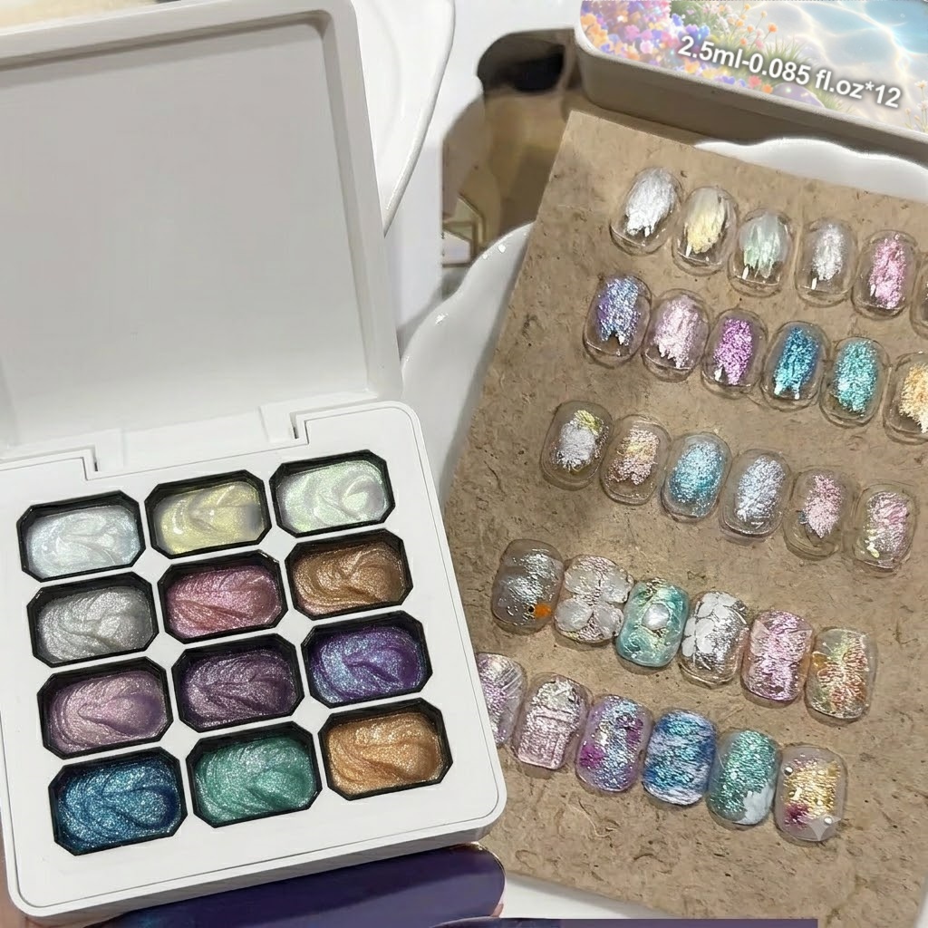 12色オーロラソリッドネイルジェルセット、クロームグリッター - Nail Glitter Chrome のレビューと価格