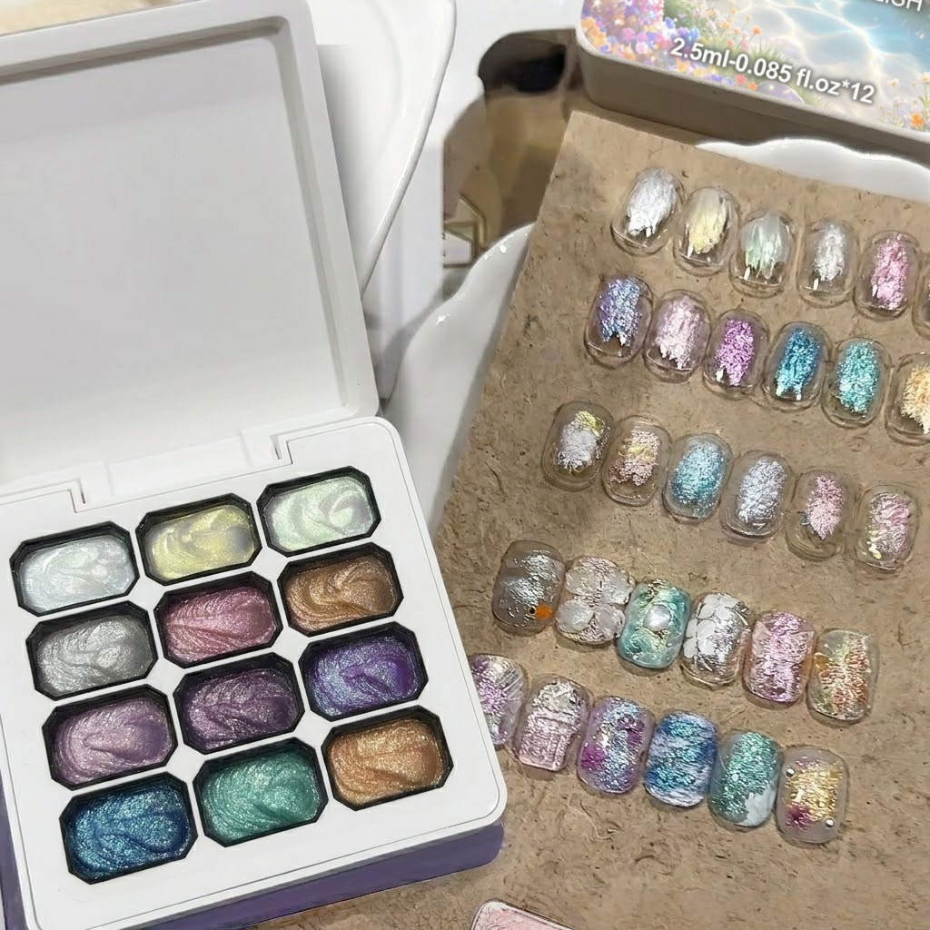 12色オーロラソリッドネイルジェルセット、クロームグリッター - Nail Glitter Chrome のレビューと価格