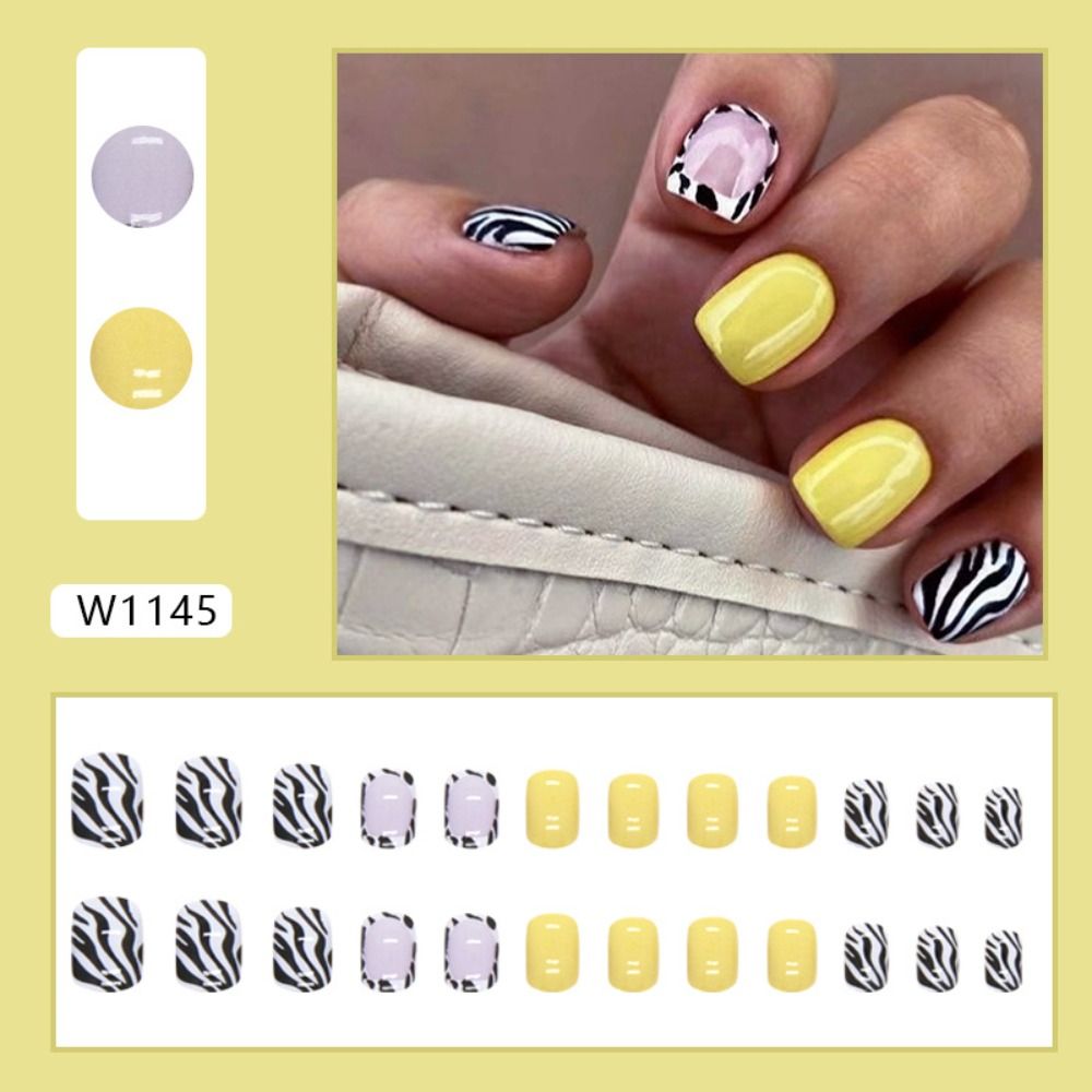 新しいショートラウンド付け爪ゼブラストライプ付け爪取り外し可 - Nail Art Zebra のレビューと価格