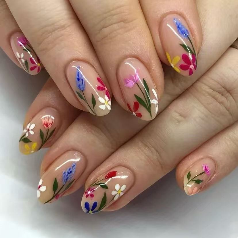 24 個シンプルなアーモンドネイルのヒント新鮮なカラフルなフ - Nail Art Aesthetic のレビューと価格