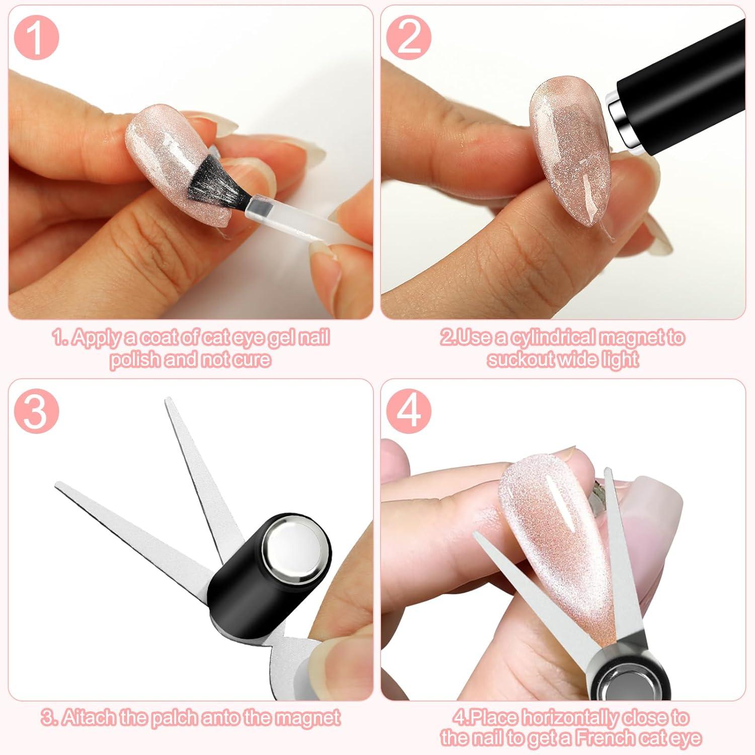 ダブルヘッドネイルマグネットフレンチシェイプ強力3Dキャッツ - Nail Gel Polish Set のレビューと価格