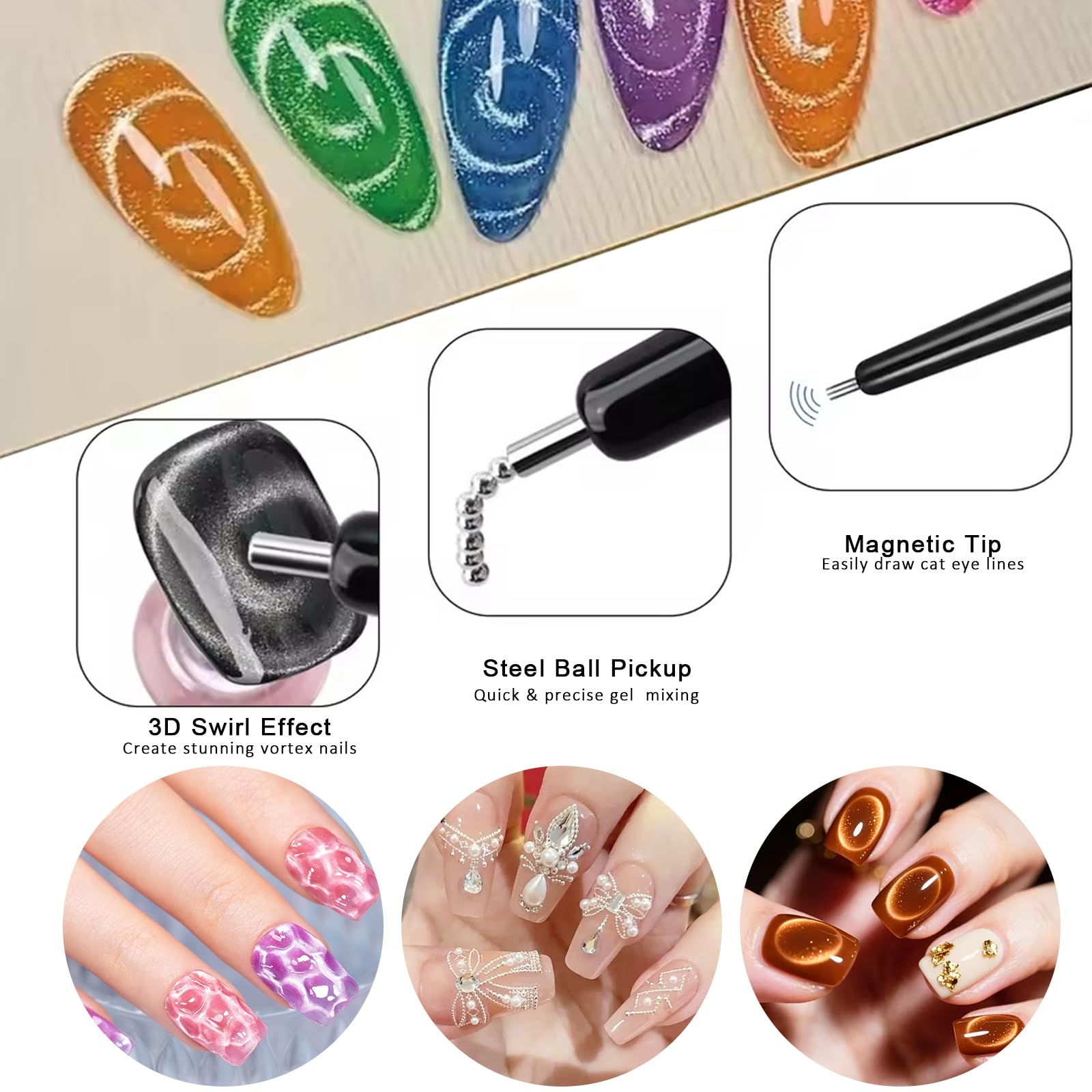 11個入りキャットアイネイルアートマグネットセット、両端磁石 - Nail Gel Polish Set のレビューと価格