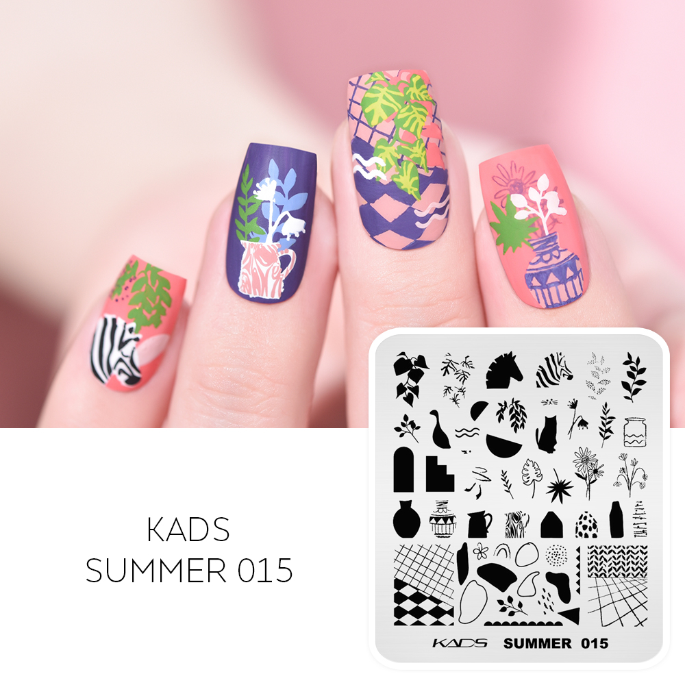 Kads-花の形をした夏のネイルプレート,シート付きの金属板 - Nail Art Zebra のレビューと価格