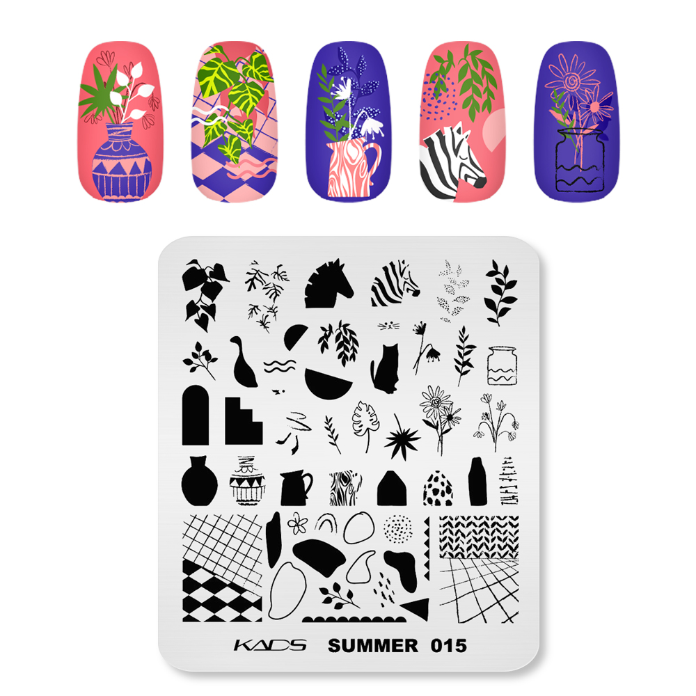 Kads-花の形をした夏のネイルプレート,シート付きの金属板 - Nail Art Zebra のレビューと価格