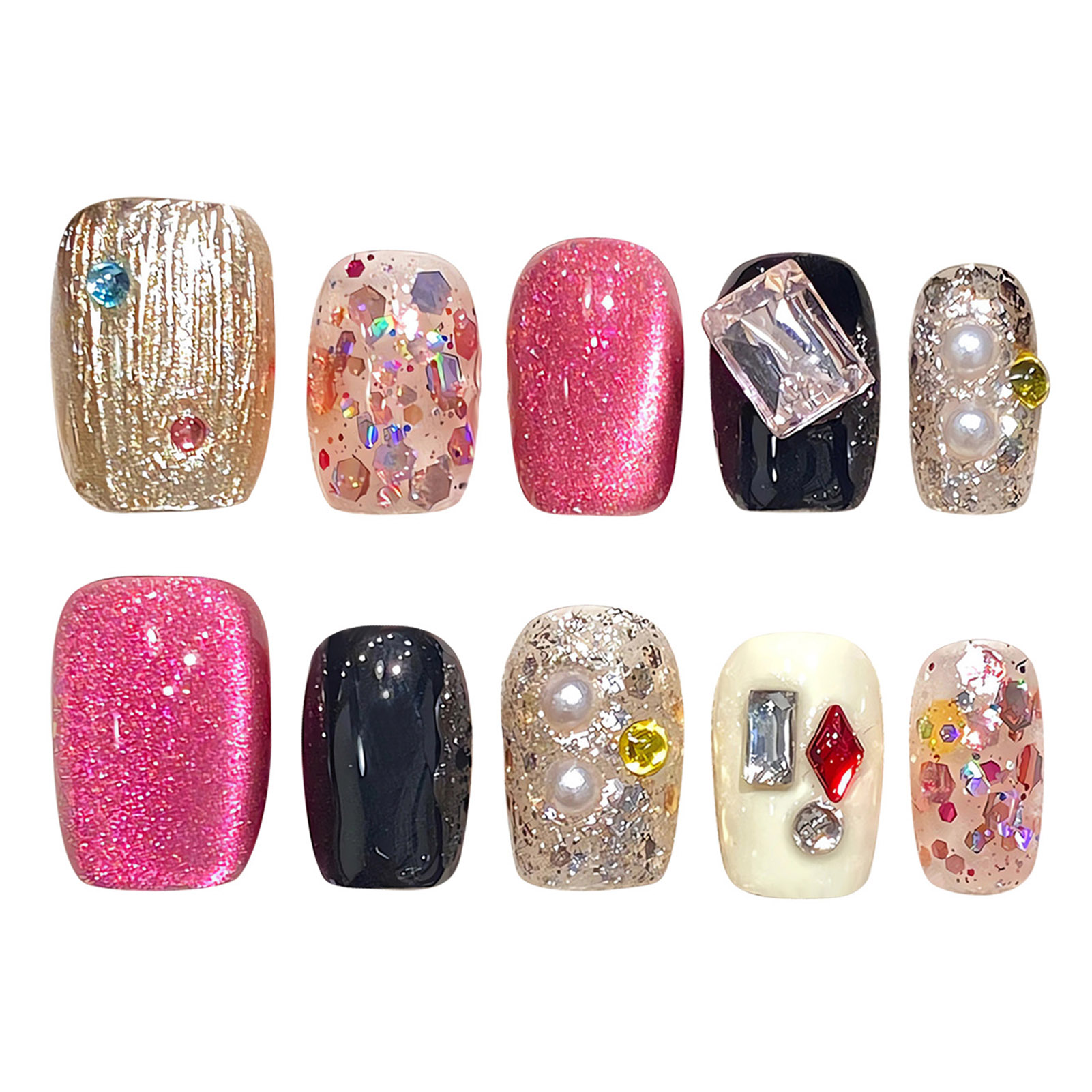 手作りのフェイクネイル,ピンクのスパンコール,猫の目,光沢の - Nail Art Gliter のレビューと価格