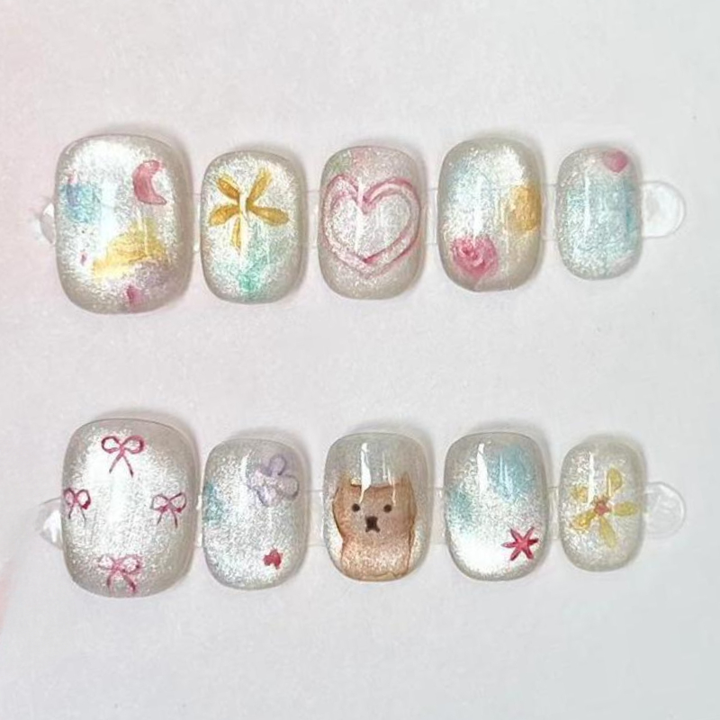 10 個かわいいショートラウンド手作りフェイクネイルグリッタ - Nail Art Gliter のレビューと価格