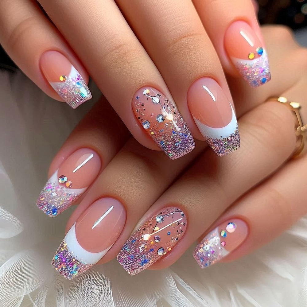 24 ピース/セットショートミディアム偽爪女性女の子グラデー - Nail Art Gliter のレビューと価格