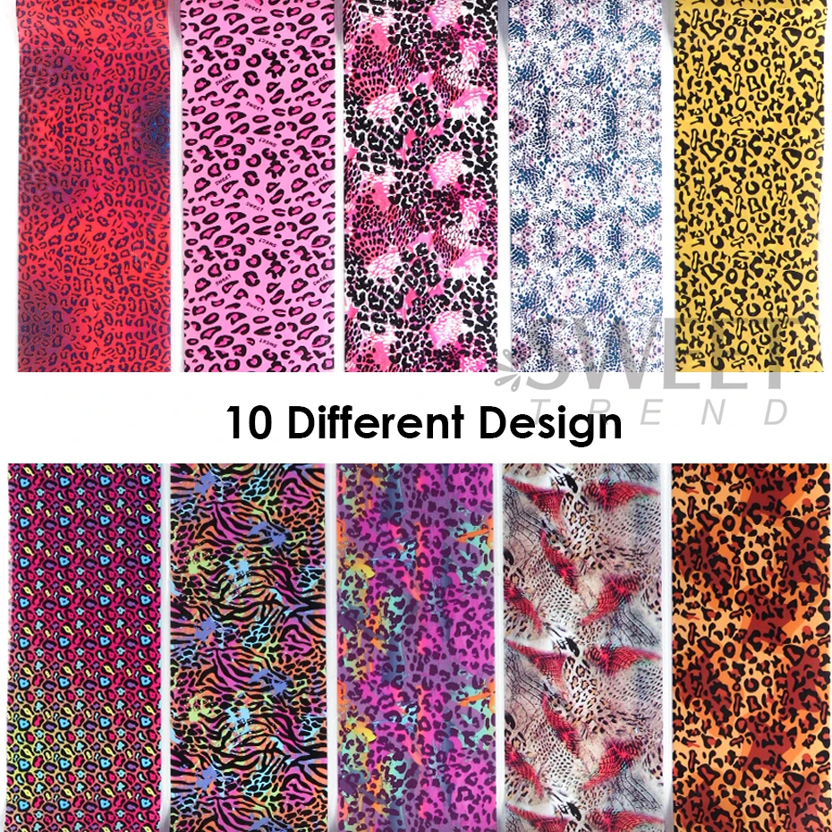 10枚 カラフルなヒョウ柄ネイル転写ホイル タイガースキン  - Nail Art Zebra のレビューと価格