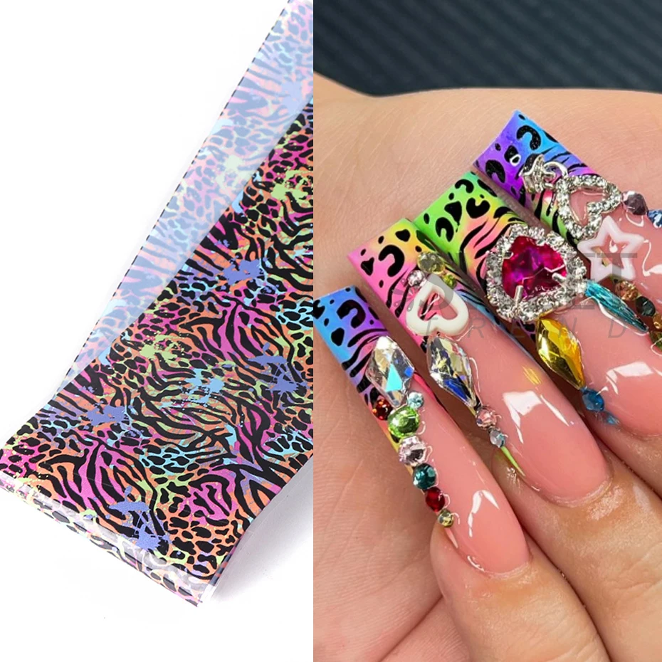 10枚 カラフルなヒョウ柄ネイル転写ホイル タイガースキン  - Nail Art Zebra のレビューと価格