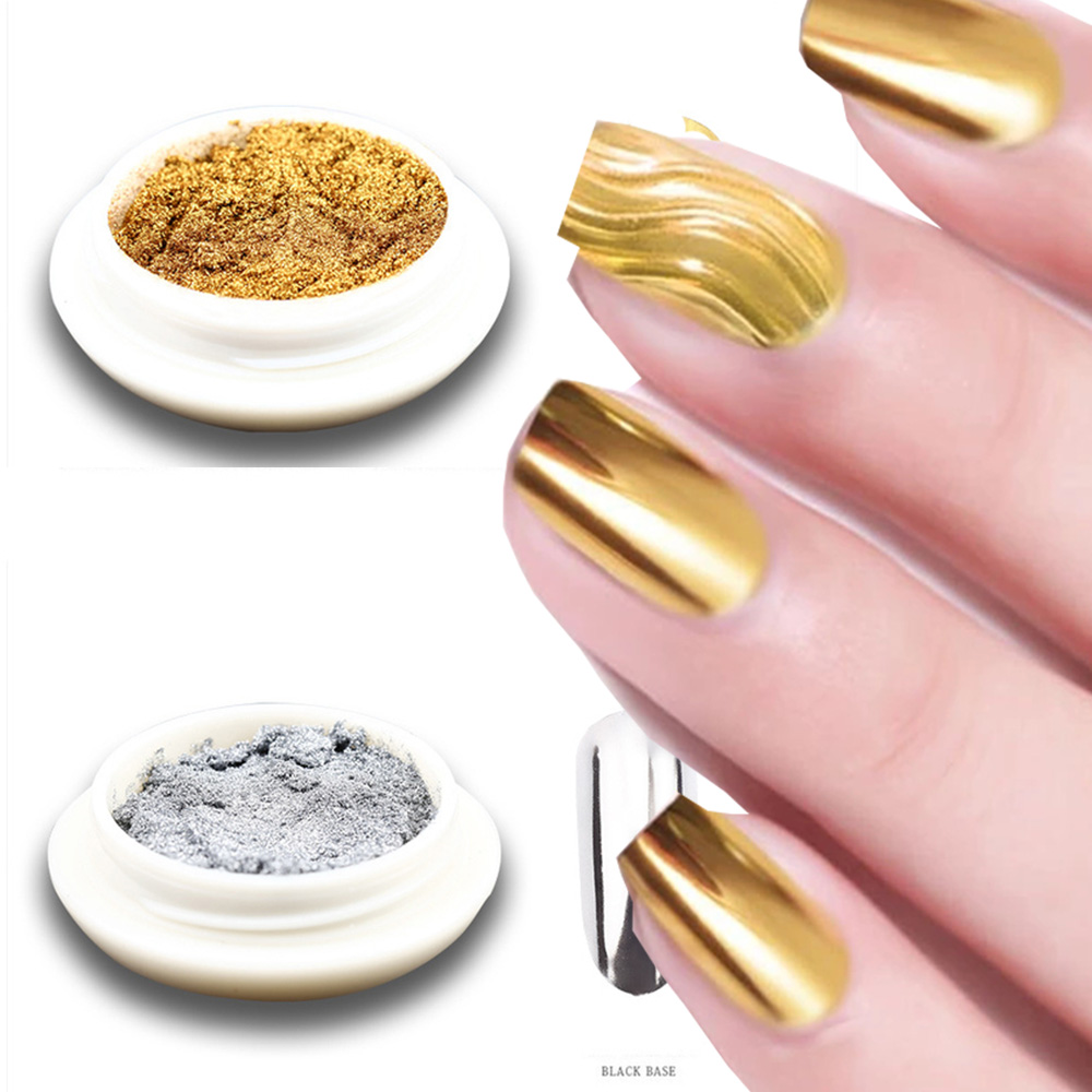 2 ジャーゴールドシルバーミラーパウダーネイルグリッターメタ - Nail Glitter Chrome のレビューと価格