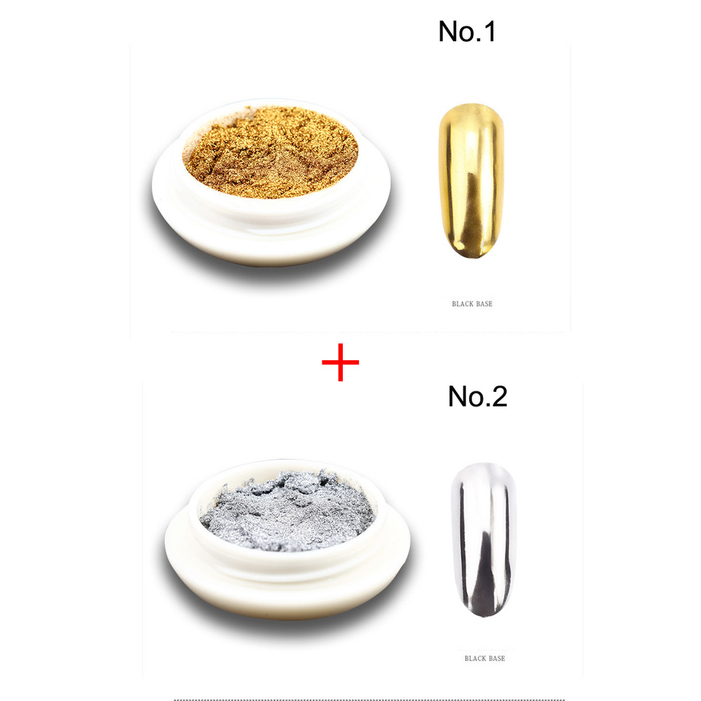 2 ジャーゴールドシルバーミラーパウダーネイルグリッターメタ - Nail Glitter Chrome のレビューと価格