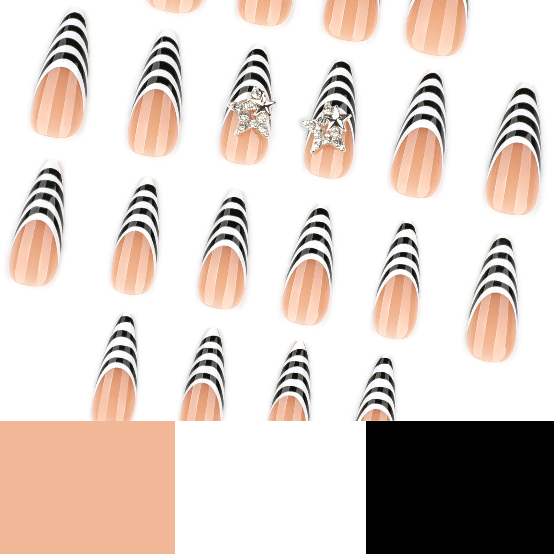 24枚入り ブラックホワイト ゼブラ柄 つけ爪 ロングポイン - Nail Art Zebra のレビューと価格