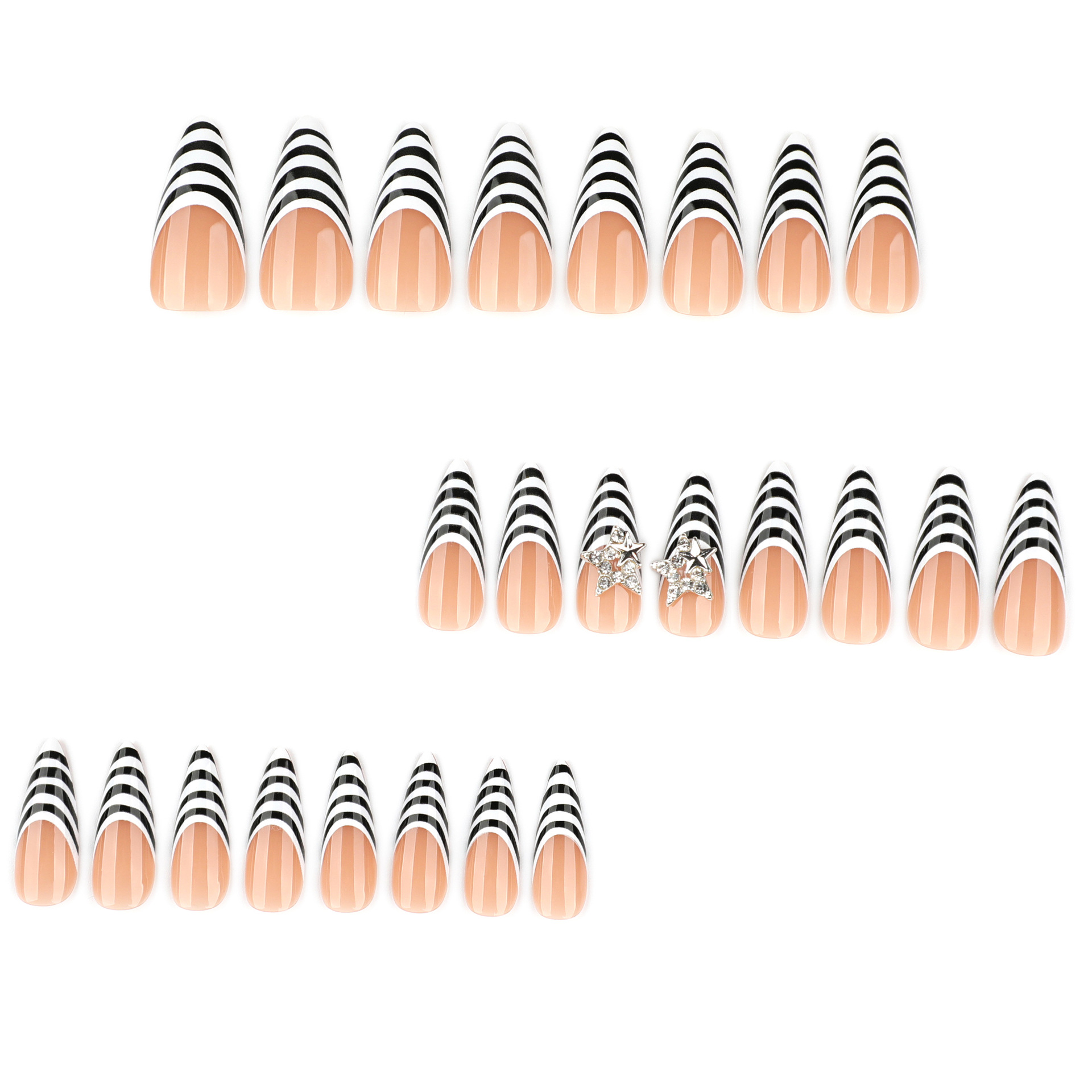 24枚入り ブラックホワイト ゼブラ柄 つけ爪 ロングポイン - Nail Art Zebra のレビューと価格