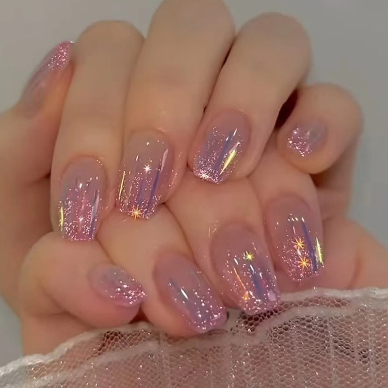 女性・女の子向けの短いつけ爪、ヌードパープルカラー、キラキラ - Nail Art Gliter のレビューと価格